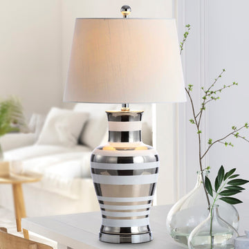 Zilar Striped 28.75" Ceramic/Iron Classic Modern LED Table Lamp - JONATHAN Y